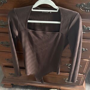 Abercrombie & Fitch Soft A&F Collection Brown Long-Sleeve Square-Neck Top